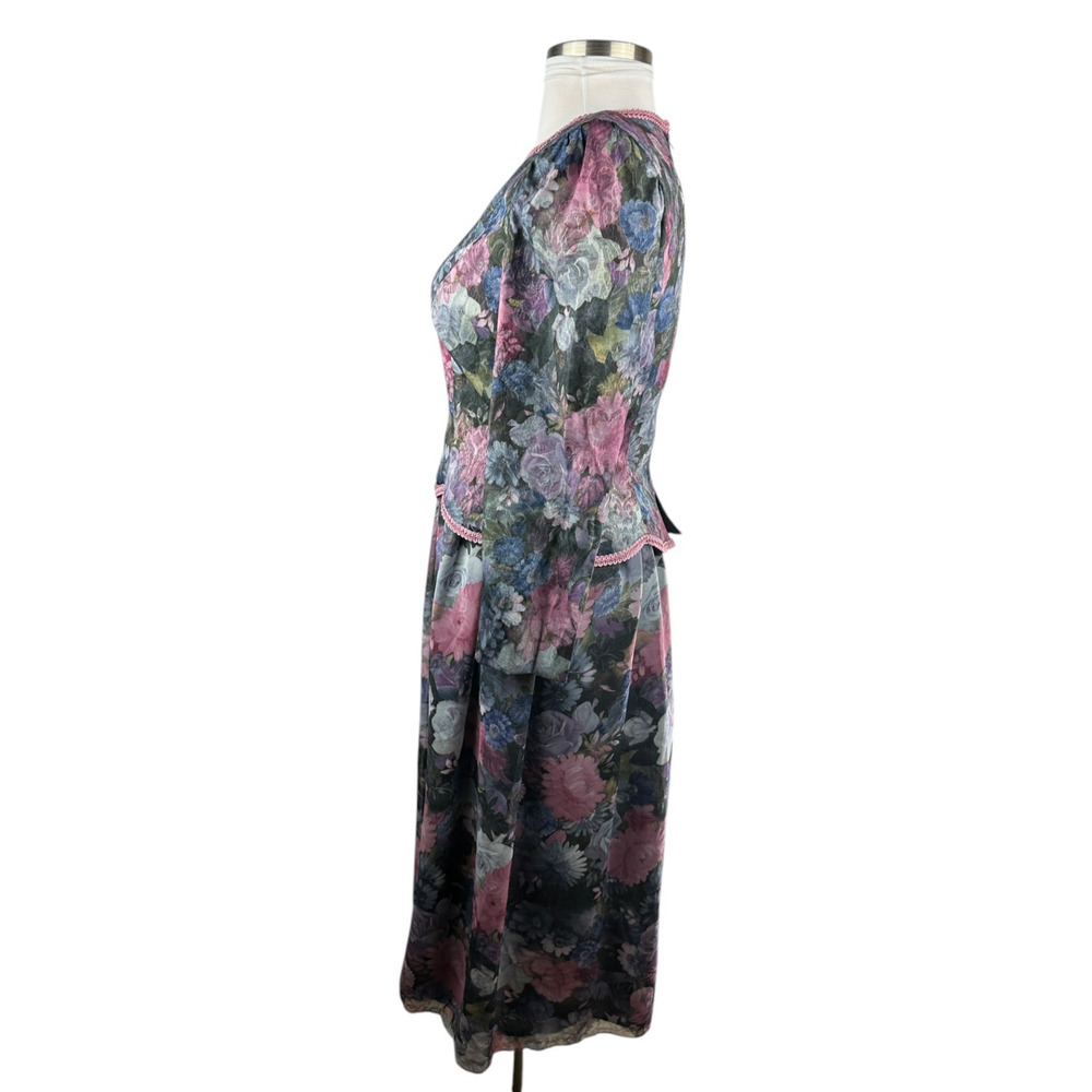Vintage Unbranded Floral Peplum Dress Secretary Romantic Prairie Layered Size 16 - Picture 12 of 16
